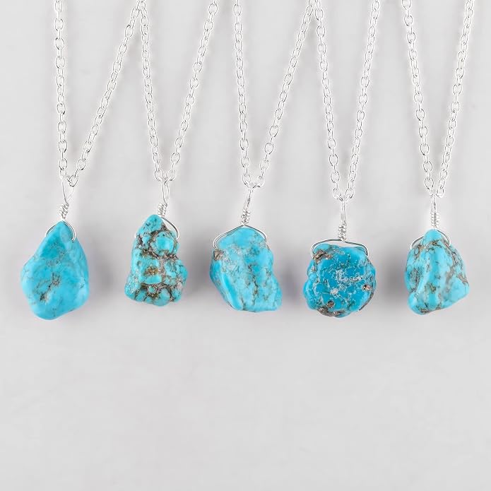 Raw Gemstone Dainty Pendant Necklace for Women, Natural Birthstone Handmade Jewelry, Healing Chakra Crystal, Silver Plated Chain 18" Birthday Gift for Her