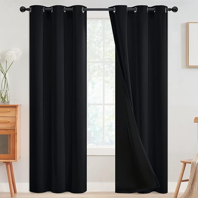SimpleHome Black 100% Blackout Curtains Room Darkening Living Room 84 Inch | Curtains for Bedroom,Thermal Insulated Grommet Window Drapes,Curtains for Living Room with Black Back,42 x 84 Inch,2 Panels