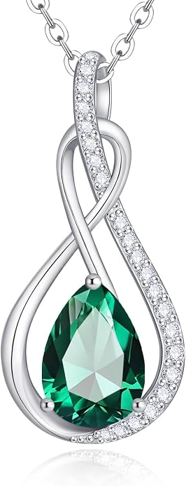 Birthstone Necklaces for Women Mothers - 925 Sterling Silver Dainty Infinity Cubic Zirconia Pendant Necklace Anniversary Birthday Christmas Gifts for Her Wife Mom Lady Daughter, Adjustable Chain