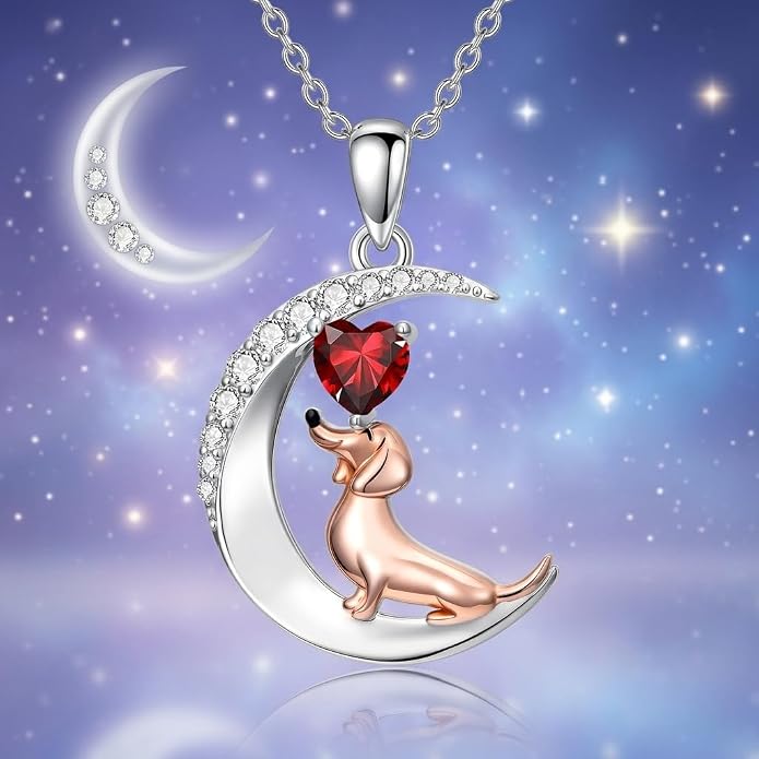 PROESS Animal Birthstone Necklace 925 Sterling Silver Otter/Axolotl/Hippo/Elephant/Dachshund/Monkey/Red Panda Pendant Necklace Animal Birthstone Jewelry Gifts for Women