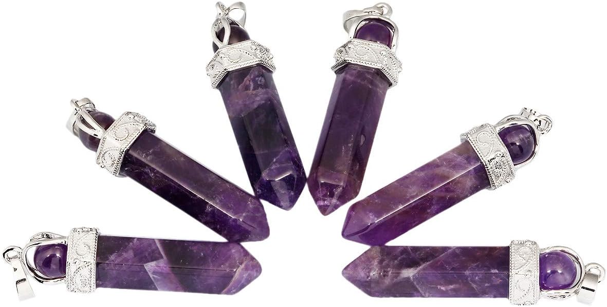 TUMBEELLUWA Crystal Point Necklaces Hexagonal Prism Stone Pendants with Chain Healing Jewelry Pack of 2