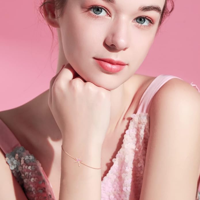 Cuoka Starfish Bracelet 925 Sterling Silver with White Fire Opal Chain Bracelets Ocean Jewelry Birthday For Women