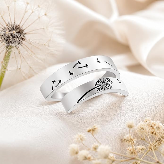 Uloveido Adjustable Inspirational Flying Dandelion Double Stainless Steel Freedom Ring Bands Cool Stacking Gift for Women, Engraving Rings Motivational Gift Y2004