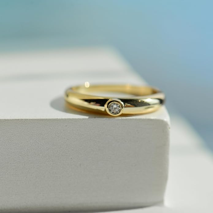 espere 14K Gold Thin Dome Ring for Women | Gold Pinky Ring Minimalist Signet Ring