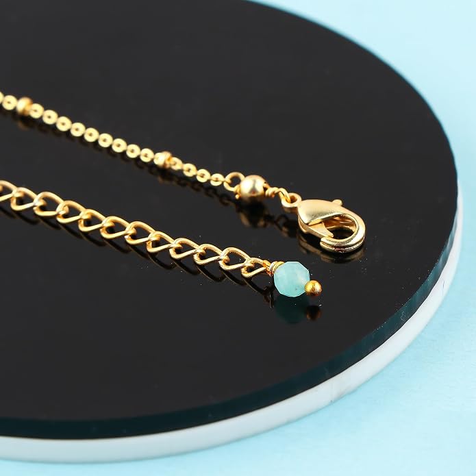 Satellite Chain Necklace 16+2 Inch Gold Plated – Dainty Layering Jewelry with Gemstone Beads – Minimalist Choker Necklace for Women – Delicate Gift for Her