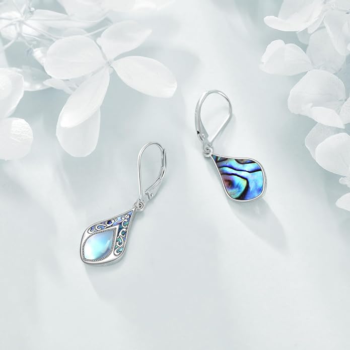 Abalone Shell Dangle Drop Earrings for Women 925 Sterling Silver Filigree Bohemian Earrings Jewelry Gift
