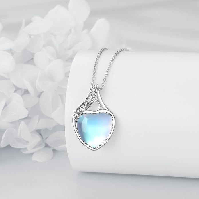 YAFEINI 925 Sterling Silver Moonstone Necklace Filigree Teardrop Pendant Necklace Jewelry for Women Girls