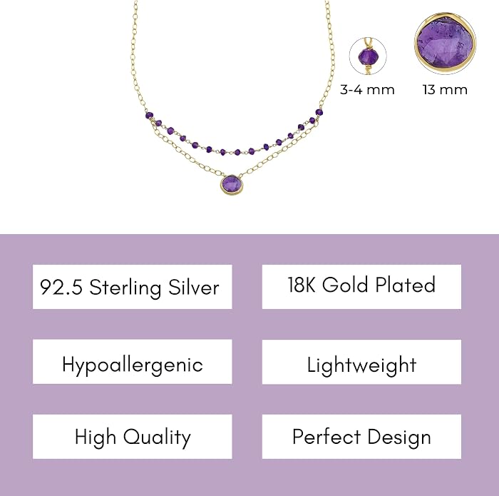 Layering Necklace for Women, Premium Layered Gold Healing Crytsal Necklaces - Tarnish Free 18K Gold Vermeil Certified S925 Classic Stack Necklace Gold Jewelry for Women - Mothers Day Gifts for Mom Wife