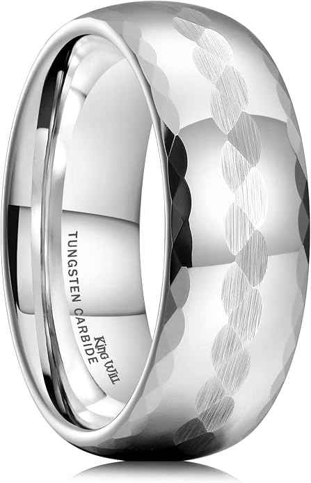 King Will Hammered 8mm Silver Tungsten Ring Hammer Men Wedding Band Comfort Fit
