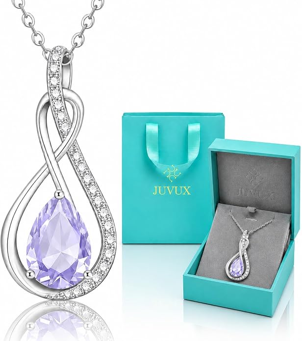 Birthstone Necklaces for Women Mothers - 925 Sterling Silver Dainty Infinity Cubic Zirconia Pendant Necklace Anniversary Birthday Christmas Gifts for Her Wife Mom Lady Daughter, Adjustable Chain