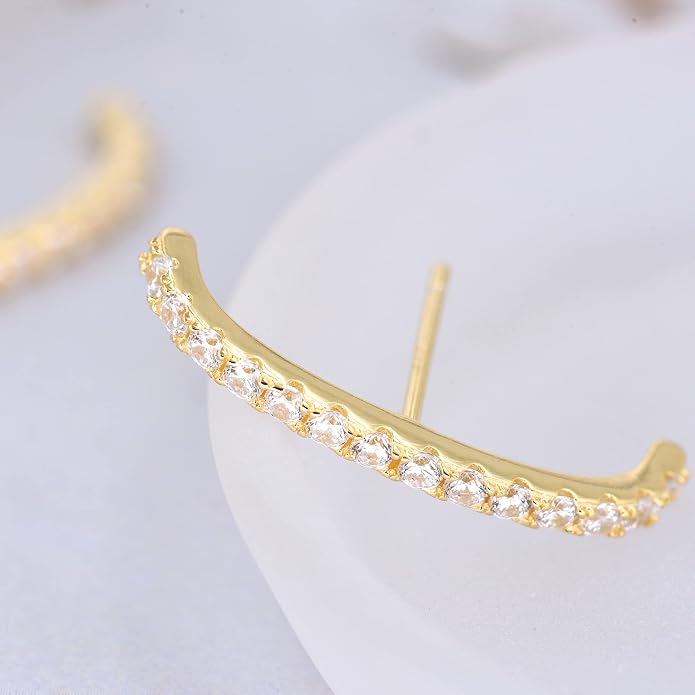 18K Gold Plated Sterling Silver Paved Gemstone Curved Bar Ear Cuffs Suspender Earrings CZ Huggie Earrings
