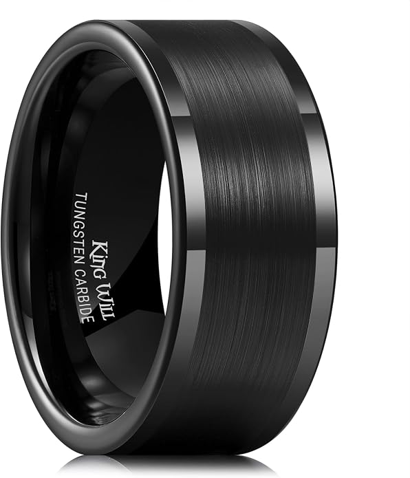 King Will Men's 10MM Black Tungsten Carbide Ring Brushed Matte Wedding Engagement Band (14.5)
