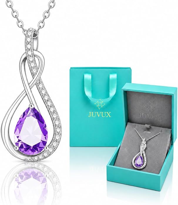 Birthstone Necklaces for Women Mothers - 925 Sterling Silver Dainty Infinity Cubic Zirconia Pendant Necklace Anniversary Birthday Christmas Gifts for Her Wife Mom Lady Daughter, Adjustable Chain