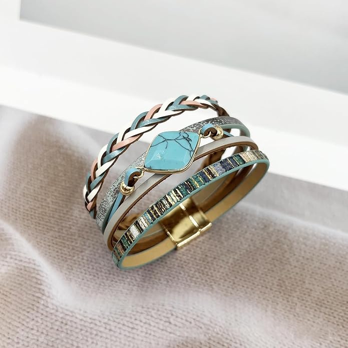 Turquoise Bracelet Leather Wrap Bracelets for Women Fashion Multi-Layer Jewelry for Her