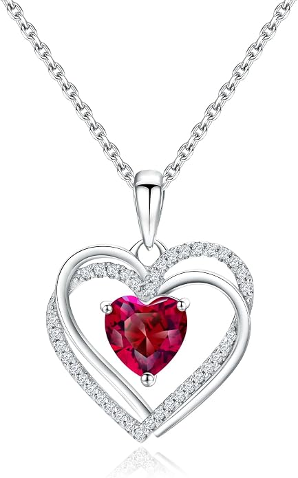 Anniversary Charm Necklace, Sterling Silver 14K Gold Plated Chain with Interlocking Heart Pendant Elegant Birthstone Necklaces for Women, Length 18"