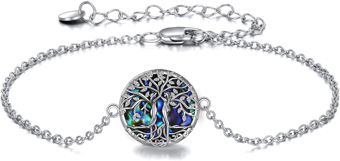 ONEFINITY Tree of Life Bracelet Sterling Silver Abalone Shell/Blue Opal/Turquoise/Malachite Tree of Life Jewelry Gifts for Women