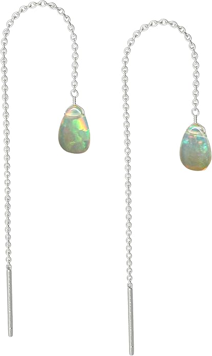 Sterling Silver Threader Earrings with Real Gemstone Beads - Elegant Pull-Through Design for Women, Dangling Western Earrings, Long and Short Adjustable Earring
