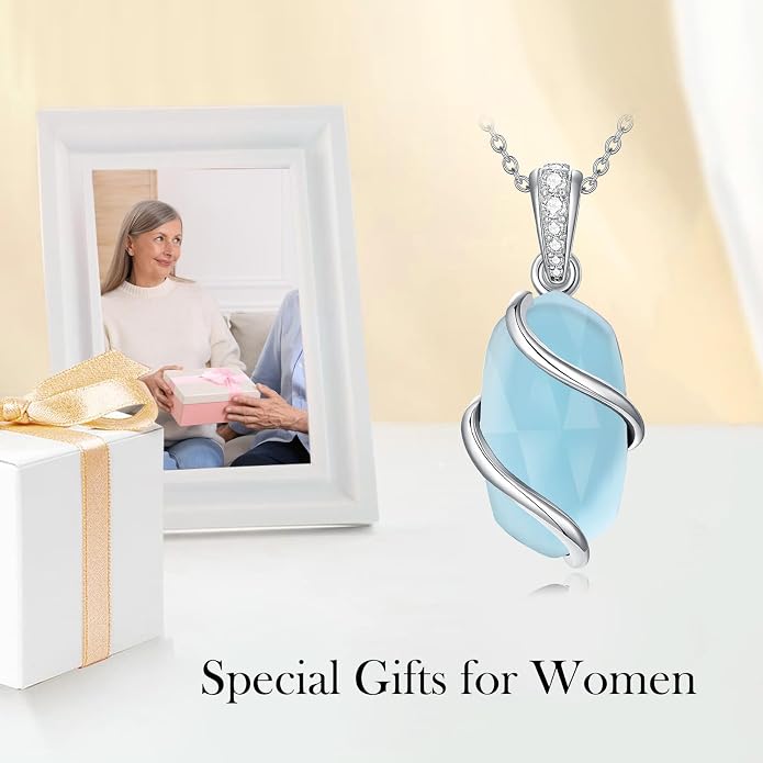 HPQQ Necklace for Women 925 Sterling Silver Dainty Gemstone Pendant Fine Jewelry Birthday Mothers Day Gifts for Mom Wife Her