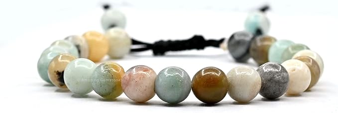 Amazing Gemstone Max Amazonite Bracelet for Women Men's Gifts - Protection Healing Crystal Bracelet - 8mm Gemstones Beaded Adjustable Bracelet Pulseras para Hombres Mujer Stocking Stuffers
