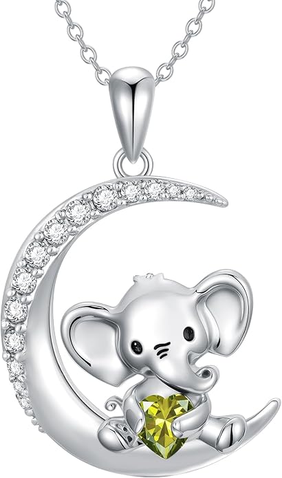 PROESS Animal Birthstone Necklace 925 Sterling Silver Otter/Axolotl/Hippo/Elephant/Dachshund/Monkey/Red Panda Pendant Necklace Animal Birthstone Jewelry Gifts for Women