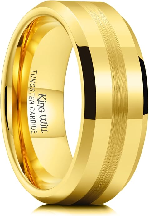 King Will Classic Tungsten Carbide Ring Brushed Two Grooved Center Hammered Design Mens Wedding Band for Men