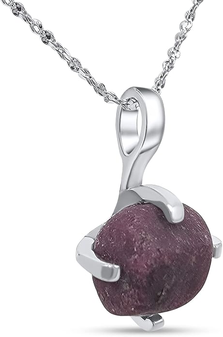 Natural raw gemstone pendant chain necklace with white gold over 925 solid sterling silver, birthstone dainty solitaire gift for her, uniquelan jewelry