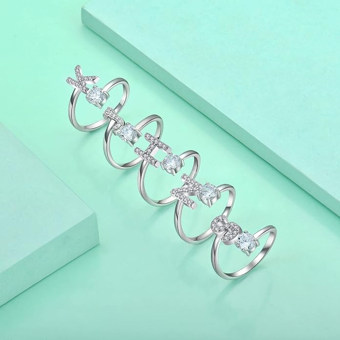 STARCHENIE Adjustable Initial Ring for Women 925 Sterling Silver Letters A-Z 26 Alphabet Rings Size 7