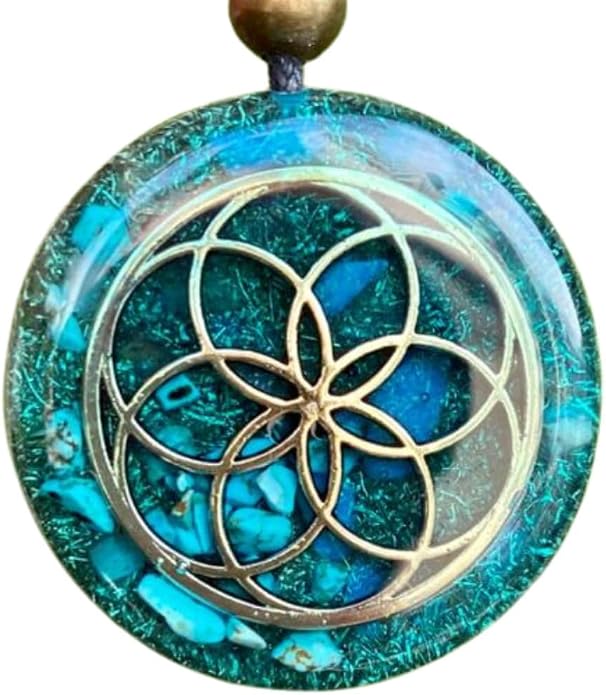 Arte Orgones Seed of Life Orgone Necklace for Women - Healing Crystals Stones with Turquoise, Moonstone, Rose Quartz - Protection SBB Coil Orgonite Pendant - Meditation, Yoga, Reiki - Handmade Design