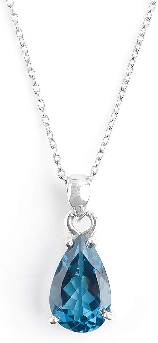 InfinityGemsArt London Blue Topaz Necklace for Women, Natural December Birthstone, Prong Set Gemstone, Dainty Handmade 925 Sterling Silver Necklace 18 Inch Chain, Minimalist Jewelry for Her - Mom