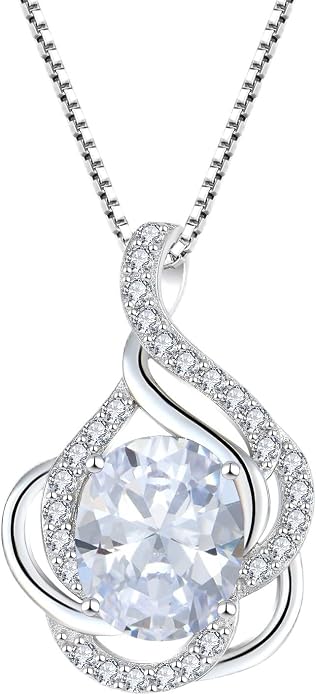 Birthstone Necklace for Women 925 Sterling Silver Pendant Necklaces Oval Cut Cubic Zirconia Necklace Jewelry