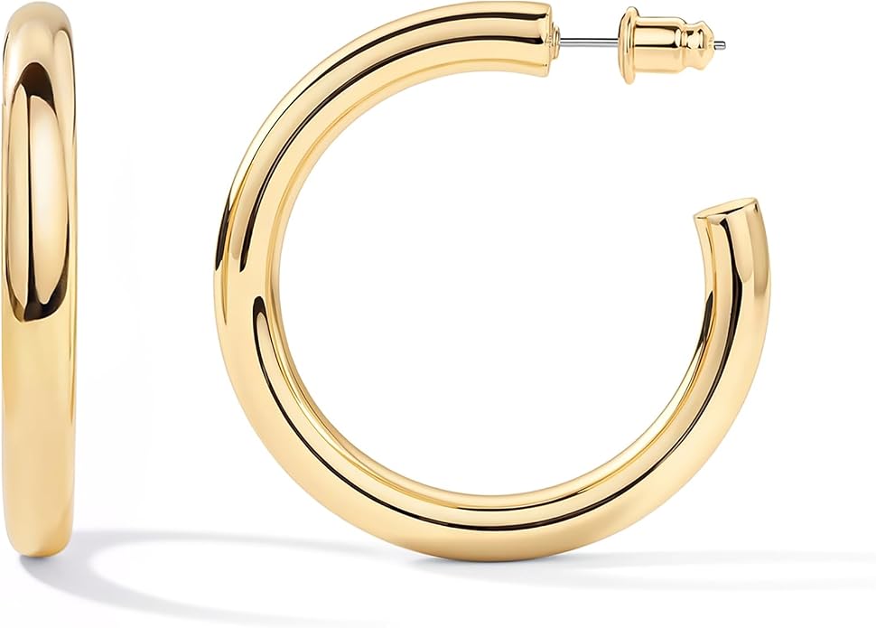 14K Gold-Plated, Lightweight, Open Hoop Earrings For Women
