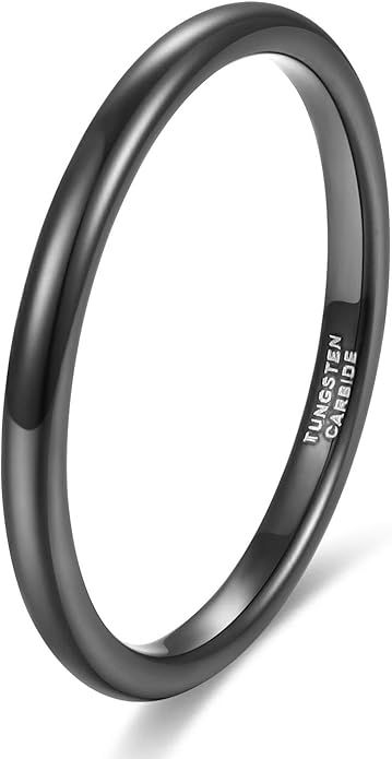 TRUMIUM 2mm 4mm 6mm 8mm Black Tungsten Ring for Men Women Wedding Band Domed High Polish Comfort Fit 4-15