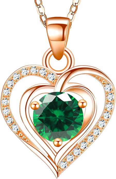 RIVIKO Heart Birthstone Pendant Necklace for Women 925 Sterling Silver Zirconia Necklaces Valentine's Day Anniversary Birthday Mothers Day Jewelry Gifts For Her Mother Wife
