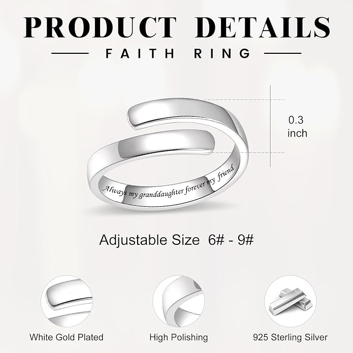 BEILIN 925 Sterling Silver Inspirational Jewelry Rings Adjustable Ring Personality Encouragement Gift for Teens Women