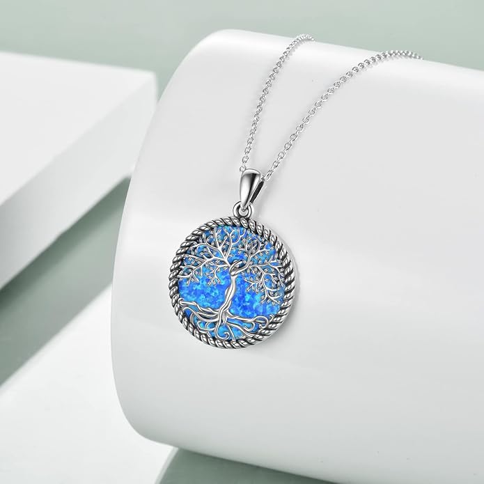 ONEFINITY Tree of Life Necklace for Women Sterling Silver Abalone Shell Crystal Tree of Life Pendant Necklace Family Tree Jewelry for Mom Daughter Sister Girls Christmas Gifts