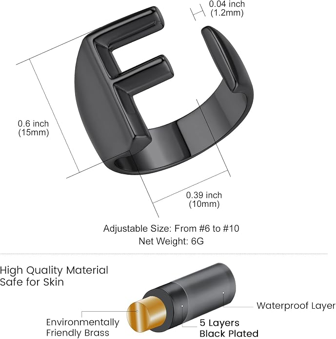 KeyStyle Bold Initial Letter Rings Adjustable, GoldChic Jewelry Women Gold Statement Ring Personalized Engraved Women’s Open Signet Ring for Party (Gold, White Gold, Black)