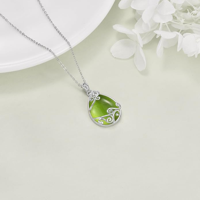 YAFEINI 925 Sterling Silver Moonstone Necklace Filigree Teardrop Pendant Necklace Jewelry for Women Girls