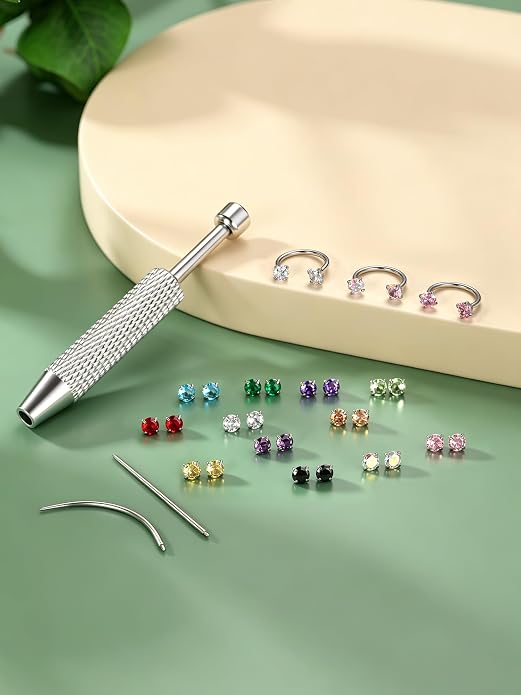 Oveta 18G Horseshoe Nose Rings for Women, 16G 20G Surgical Steel Nose Ring Hoop 6/8/10/12mm, Internally Threaded Tragus Cartilage Helix Earrings Silver/Gold, 3mm CZ