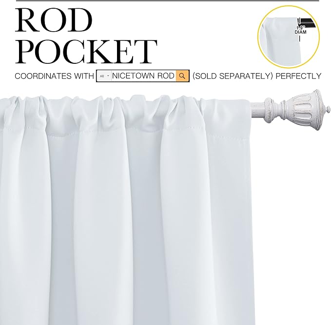 NICETOWN Greyish White Window Curtain Panels - Thermal Insulated Rod Pocket Room Darkening Curtain Sets for Bedroom (Platinum - Greyish White, 2 Panels, 42 in x 45 in (W x L))