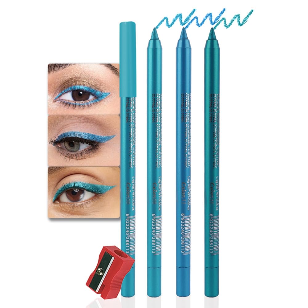 evpct 3Pcs Sky Sea Teal Blue green Gel Glitter Eyeliner Pencils Set for Women, Waterproof Smudge Proof lapiz de ojos delineador de ojos contra el agua Eye Liner Makeup 09 11 15