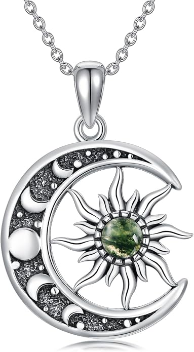 Sun and Moon Necklace 925 Sterling Silver Sun Moon Pendant Gemstone Jewelry Gifts for Women