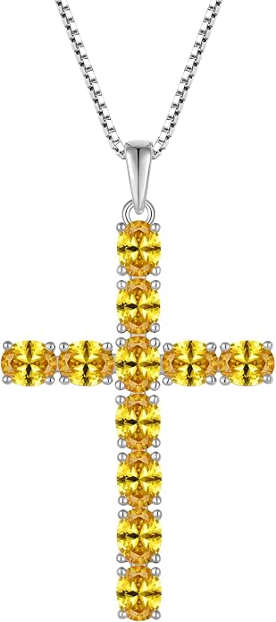 925 Sterling Silver Cross Necklace for Women Men Christian Jesus Faith Birthstone Cross Crucifix Pendant Necklaces
