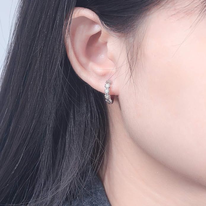 CiNily Small Hoop Earrings for Women Girls Flower Cubic Zirconia Huggie Earrings Hypoallergenic 14K Yellow Gold Plated Cartilage Earrings