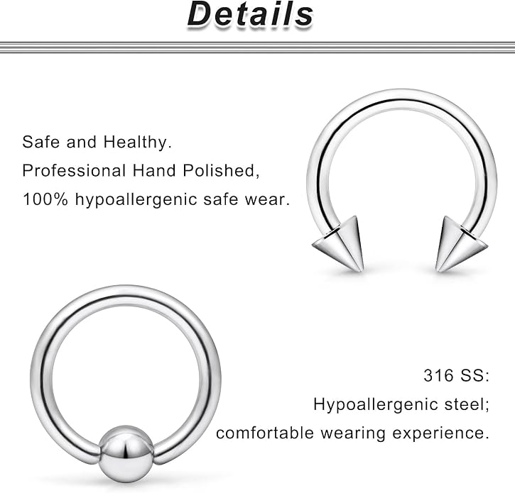 00G 0G 2G 4G 6G 8G 10G 12G 14G 16G Septum Rings Silver Black Surgical Steel Heavy Gauges Earrings Stretching kit Eyebrow Lip Septm Nose Rings Helix Tragus Daith Rook Earrings Hoops 10mm-19mm
