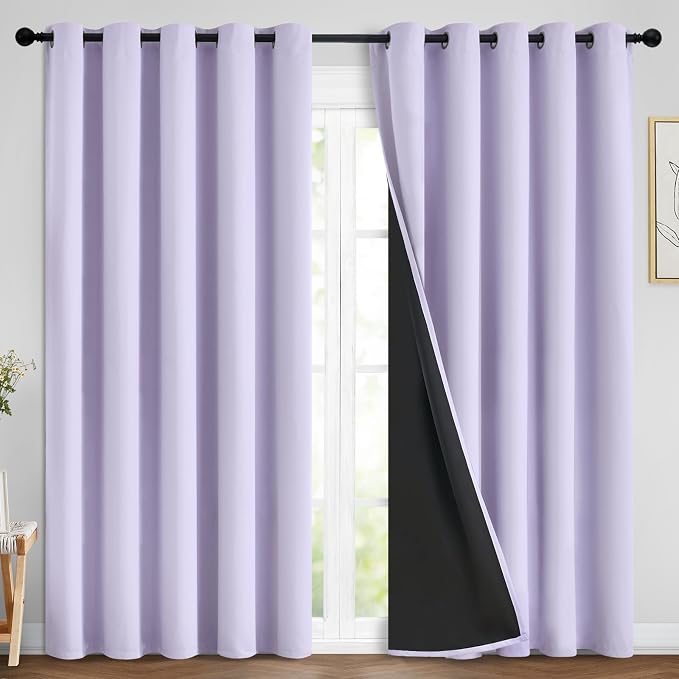 Yakamok Lilac 100% Blackout Curtains 84 Inches Long for Bedroom 70" Wide | Blackout Curtain Panels for Bedroom, 2 Thick Layers Grommet Top Thermal Insulated Drapes with Black Liner for Living Room