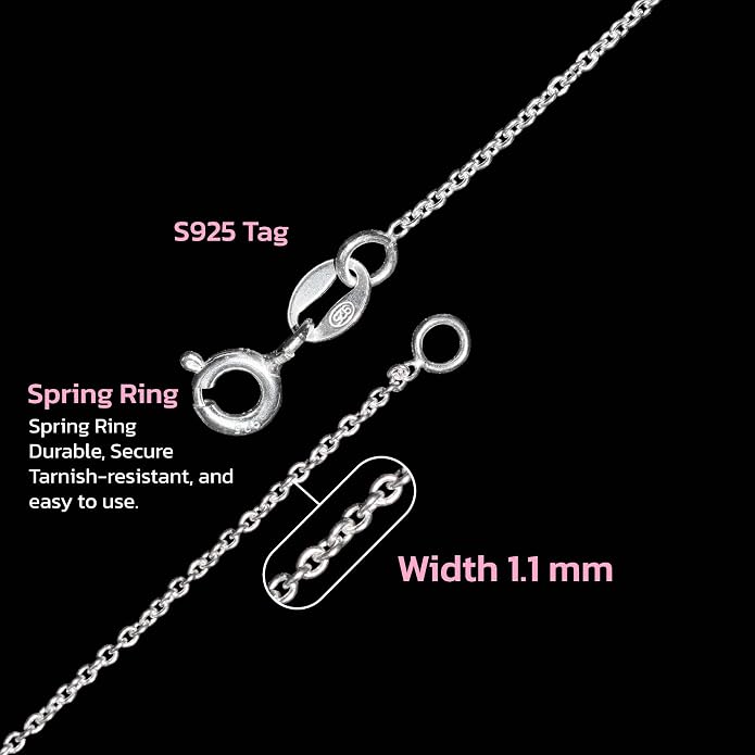 925 Sterling Silver Chain for Women, 1.1mm | Thin Dainty Cable Necklace, Crafted in Thailand, Hypoallergenic & Anti-Tarnish, Solid Silver for Pendants, Multiple Lengths