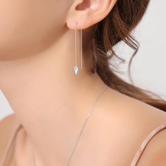 Threader Earrings Triangle Earrings Sterling Silver Created Opal Dangle Drop Long Chain Earring for Women Thread Earrings