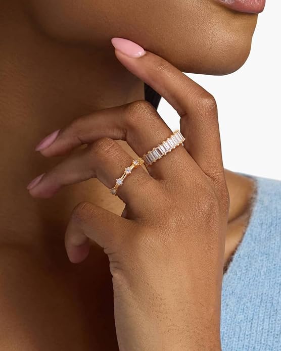 Stackable Silver/Gold Rings for Women Non Tarnish Trendy Dainty 14K Gold Plated Stacking Cubic Zirconia Thumb Ring Set Minimalist Promise Wedding Bands Engagement Rings for Women Size 6-10