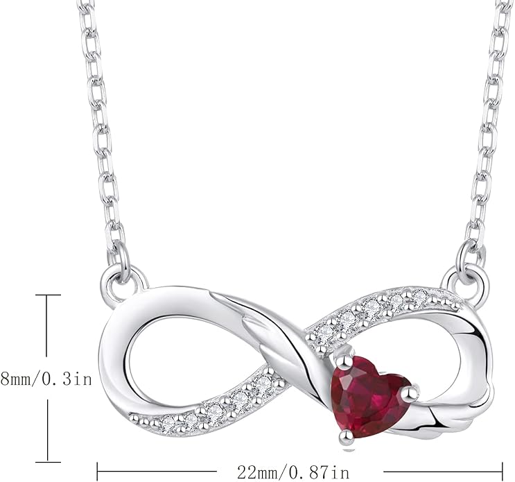 STARCHENIE Infinity Necklace 925 Sterling Silver Angel Wings Heart Birthstone Necklace for Women