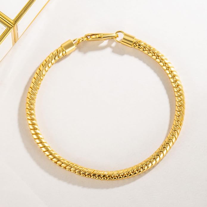 Dankadi Italy Smooth 3MM 4MM Round Snake Chain Bracelet Solid 925 Sterling Silver Men Women 6.3" 6.7" 7" 7.5" 8" 8.5" 9" 9.5" Bangle Charm Jewelry Gift
